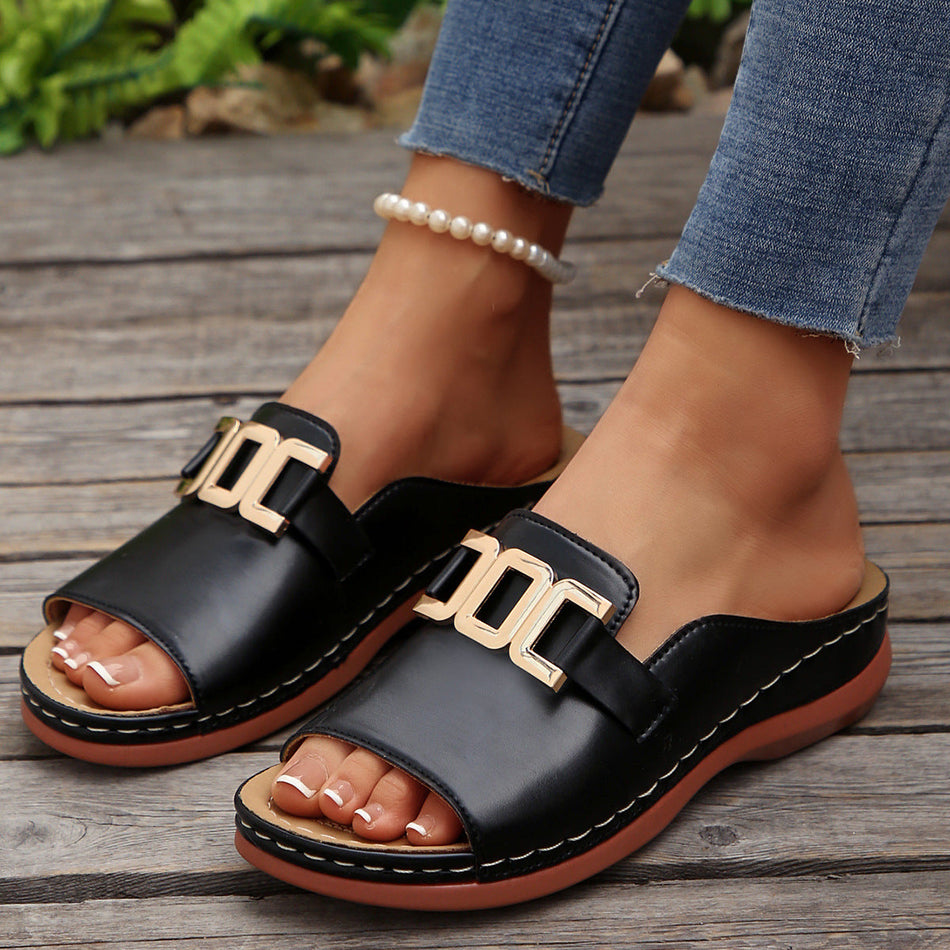 Black women’s thick sole fish mouth slippers plus size summer shoes