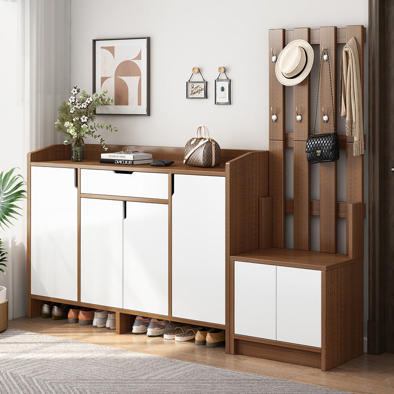 Entryway Shoe Cabinet with Coat Rack and — oak
