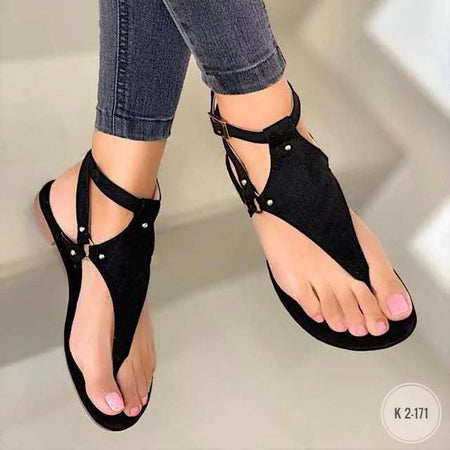 Dark brown women’s flat toe sandals plus size summer shoes wholesale