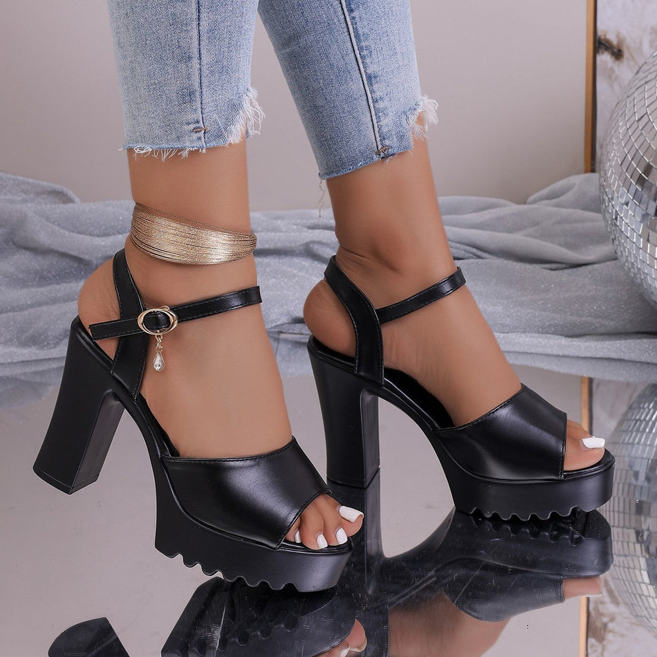 Women’s Thick Heel Peep Toe High Heel Sandals Summer Shoes