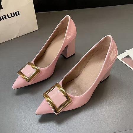 Black women’s chunky heel pointed toe hollow sandals slip-on shoes