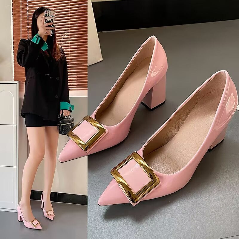 Women’s Chunky Heel Pointed Toe Hollow Sandals Slip-On Shoes