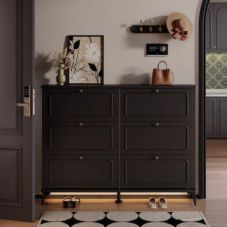 Ultra-Thin Solid Wood Vintage Flip Entryway Shoe — single-tier