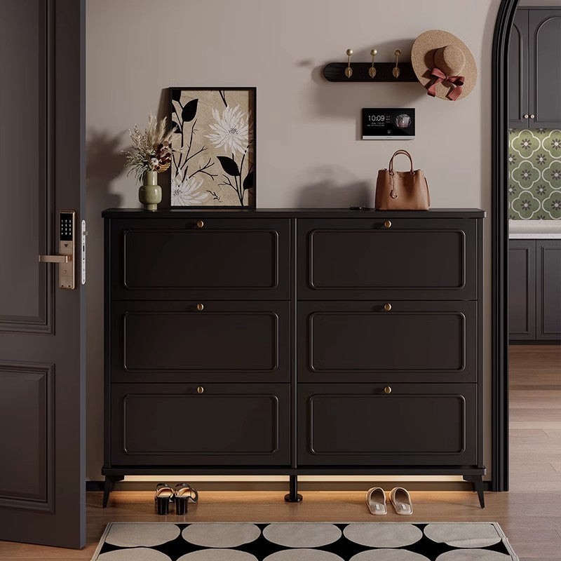 Ultra-Thin Solid Wood Vintage Flip Entryway Shoe — single-tier