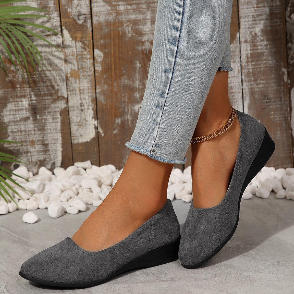 Grey 2025 women's casual slip-on wedge beanie shoes large size
