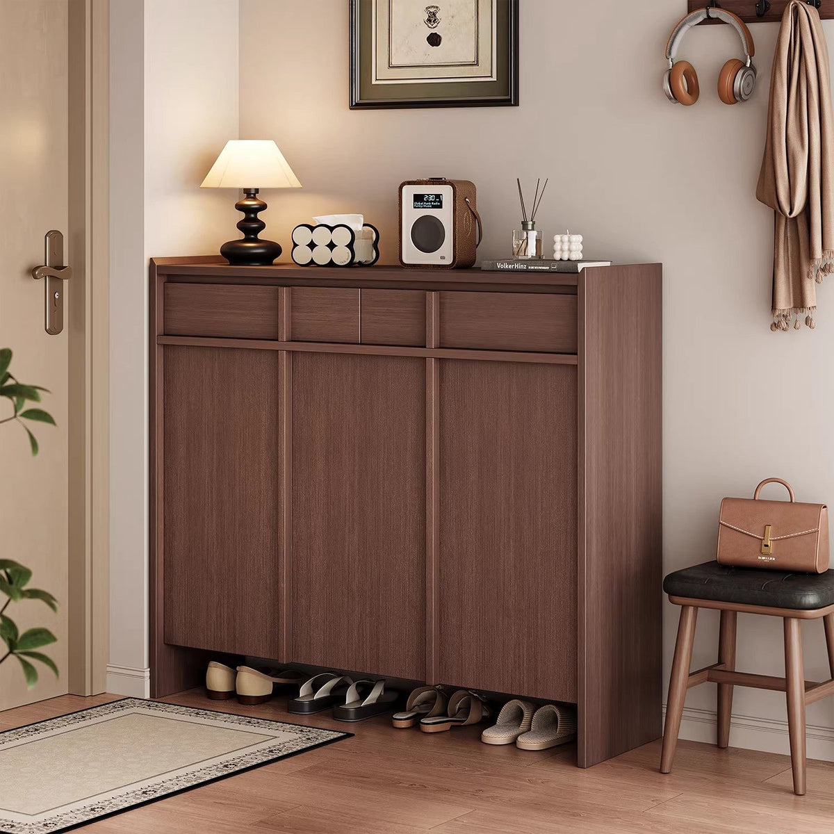 Solid Wood Wall-Mounted Entryway Shoe Storage Cabinet — wall-mounted walnut