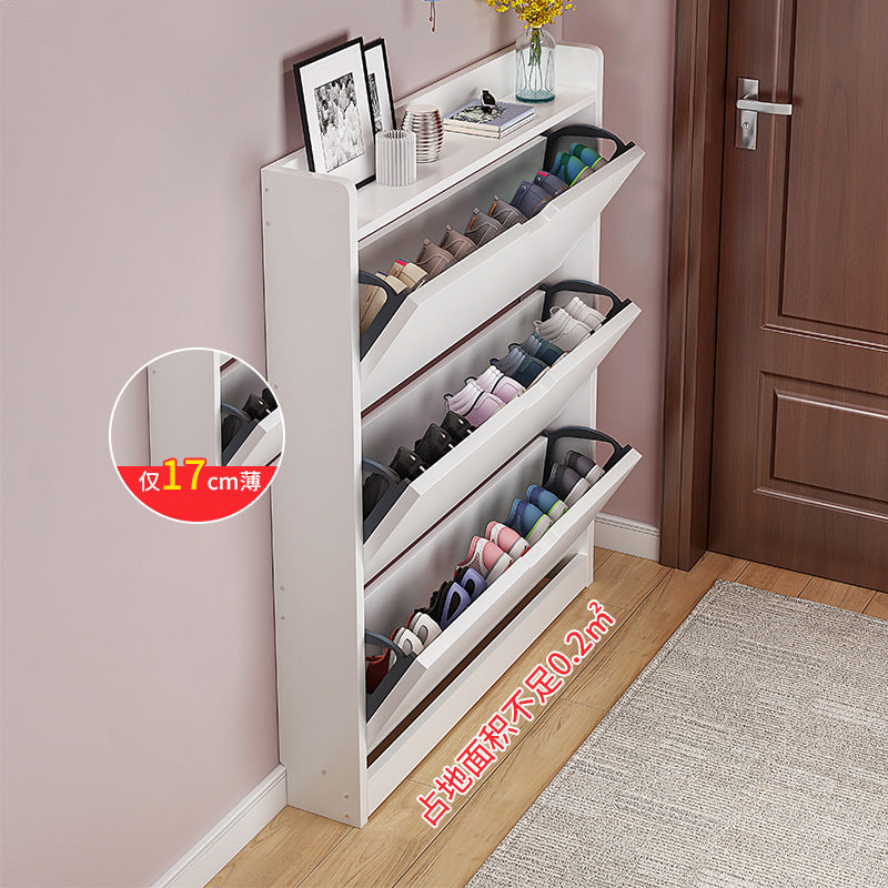 Ultra-Thin Cream Flip Entryway Shoe Cabinet Rack