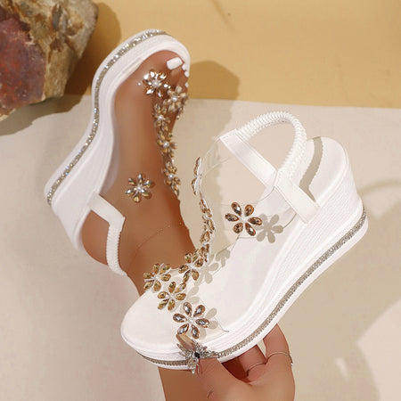 White 2025 women’s wedge platform sandals thick sole waterproof large size