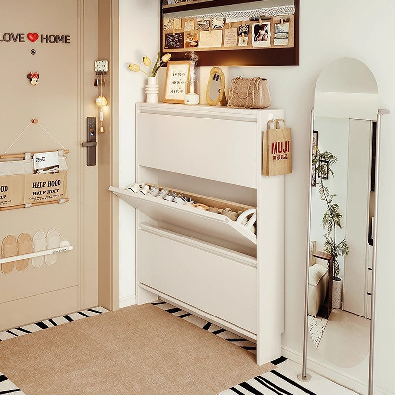 Ultra-Thin Solid Wood Flip Entryway Shoe Cabinet — four-layer model-83 24 157.5cm-coco custard