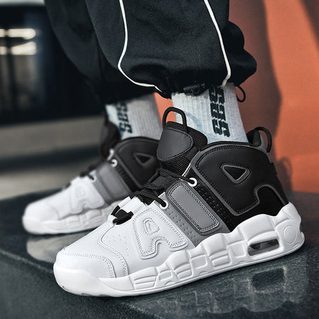 Black And White Panda men's basketball shoes - high-top sneakers with ankle support and cushioned sole