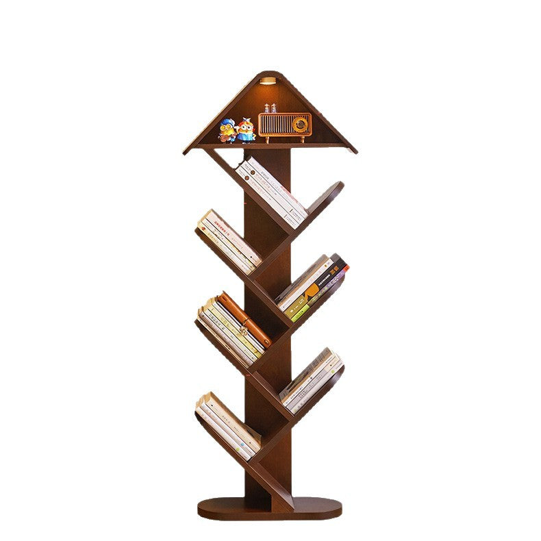 Solid Wood Tree-Style Corner Bookshelf Storage Rack