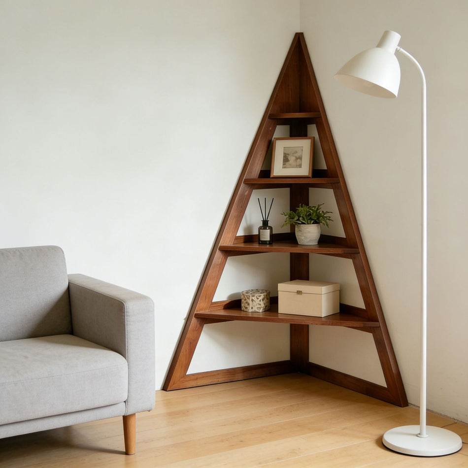 Chinese-Style Solid Wood Cherry Corner Bookshelf