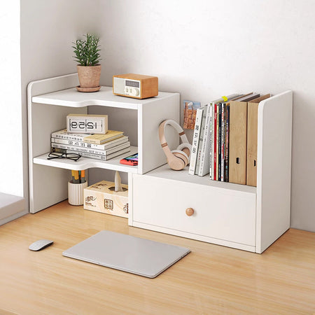 Multi-Layer Desktop Bookshelf and Study Storage Rack — white