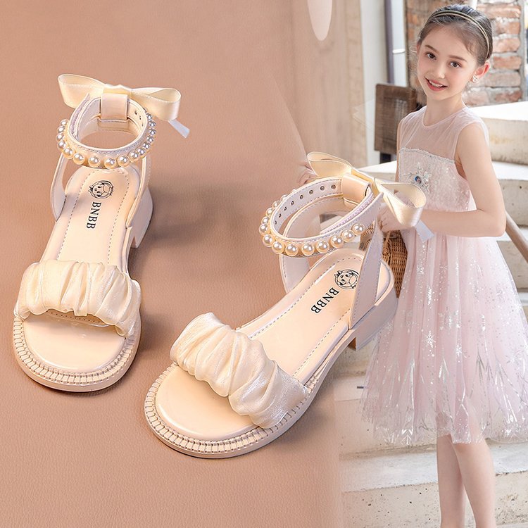Girls’ Pearl Roman Sandals – Summer Open-Toe Princess Shoes