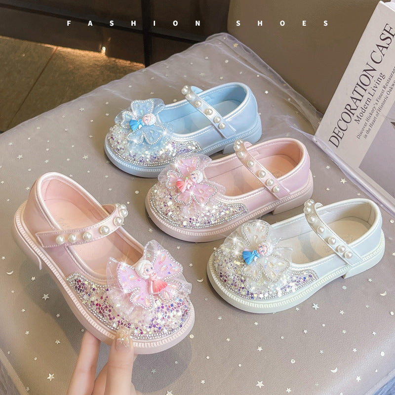 Girls’ Elsa Crystal Shoes – Sequined Princess Leather Flats