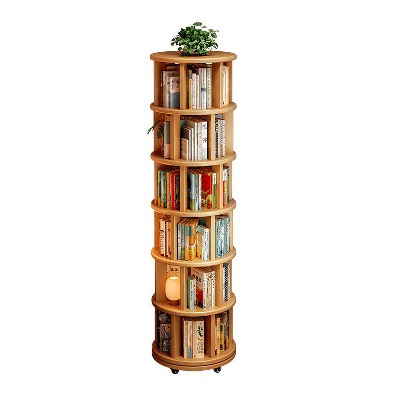 Solid Wood 360° Rotating Floor Bookshelf Storage Rack