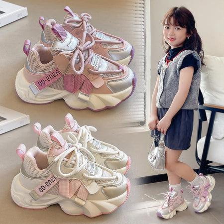 Pink kids athletic shoes with lightweight and breathable design for active wear