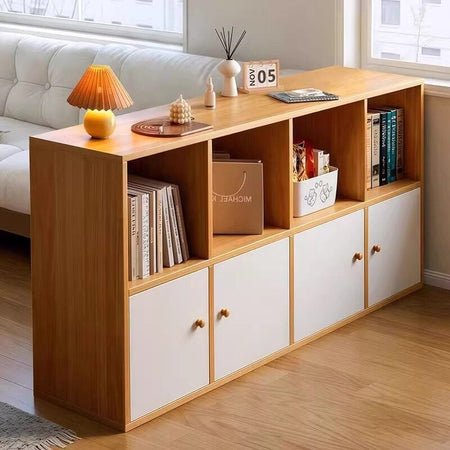 Floor-Standing Grid Sofa Side Storage Cabinet — oak