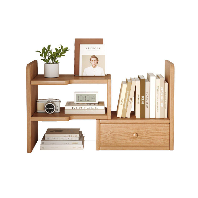Solid Wood Desktop Bookshelf with Telescopic Storage Rack