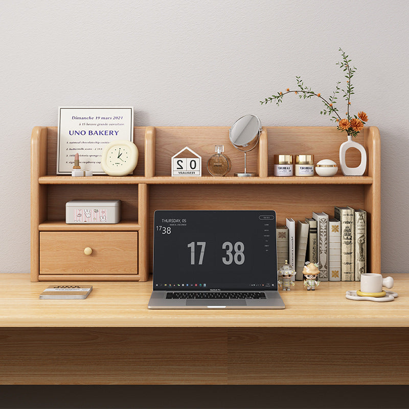 Solid Wood Desktop Bookshelf with Multi-Layer — Solid wood 3-tier shelf with back panel, 100cm - n