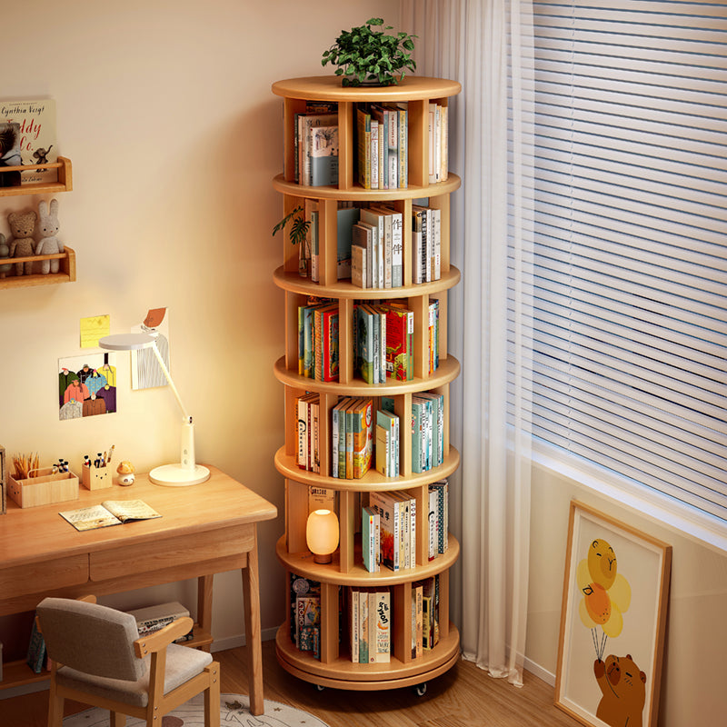 Solid Wood 360° Rotating Corner Bookshelf Cabinet — rotating pine