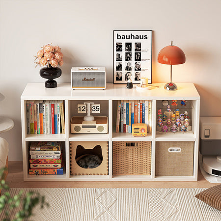 Solid Wood 8-Compartment Grid Bookshelf Storage Cabinet — 2-tier white