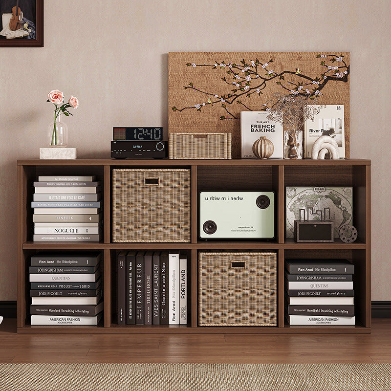 8-Compartment Floor Bookshelf Low Storage Cabinet — oak