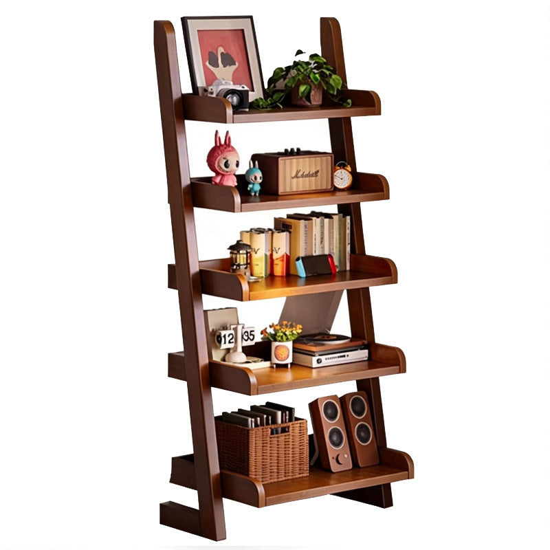 Solid Wood Trapezoidal Floor Bookshelf Storage Rack