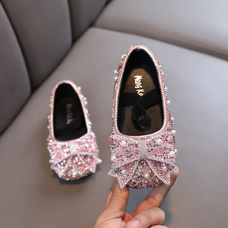 Girls’ Bow Princess Dance Shoes – 2026 Summer Leather Flats