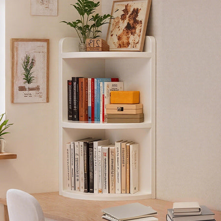 Solid Wood Corner Desktop Bookshelf Storage Rack — white