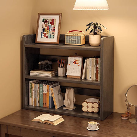 Solid Wood Desktop Bookshelf Multi-Layer Storage Rack — 3-tier oak