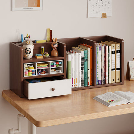 Vertical Desktop Bookshelf Office Desk Storage Rack — walnut