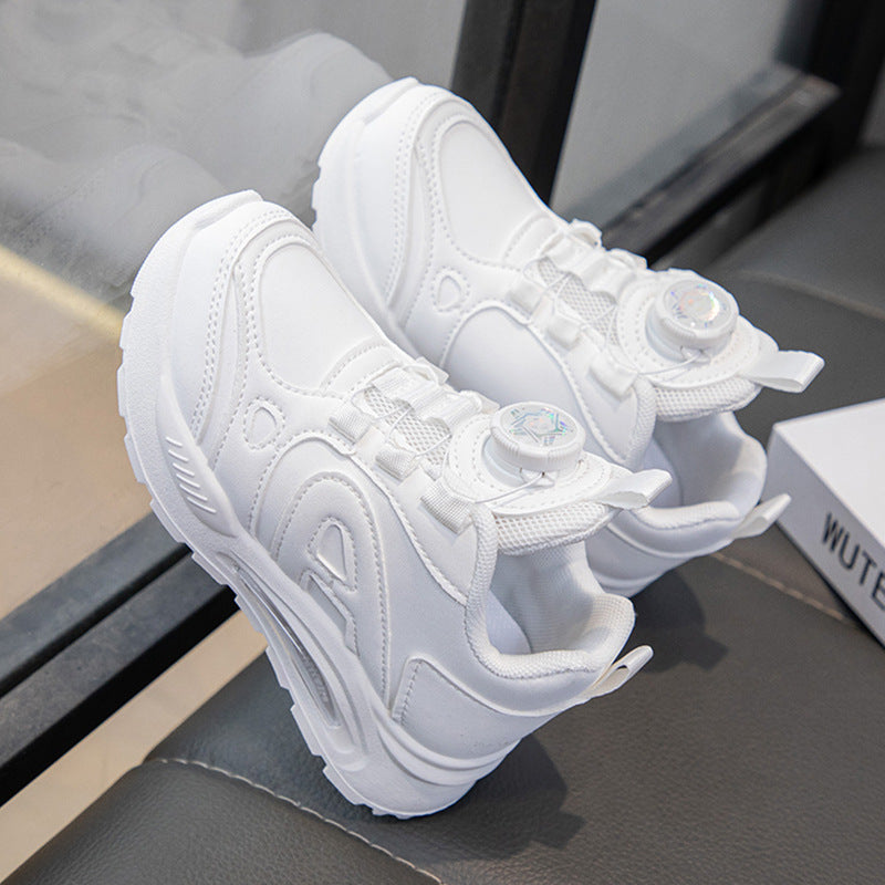 Kids’ White Sneakers – Waterproof Thick Sole Running Shoes