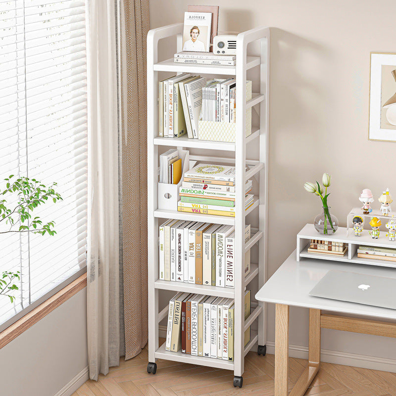 Iron Multi-Layer Narrow Floor Bookshelf Storage Rack — white