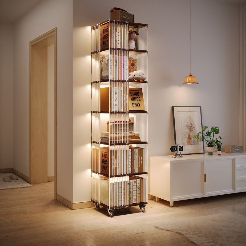 360° Acrylic Rotating Solid Wood Bookshelf Storage — 3-tier walnut