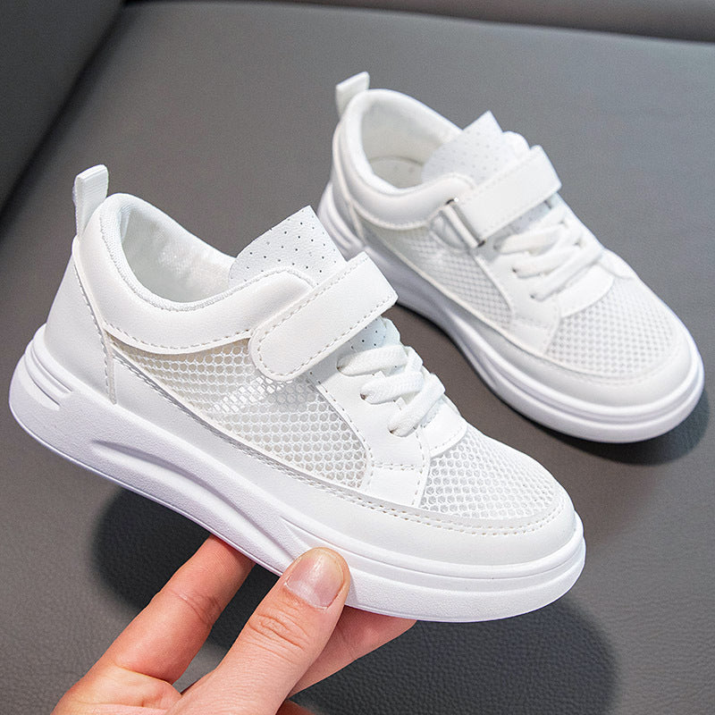 Kids’ White Board Shoes – Breathable Mesh Soft Sole Sneakers