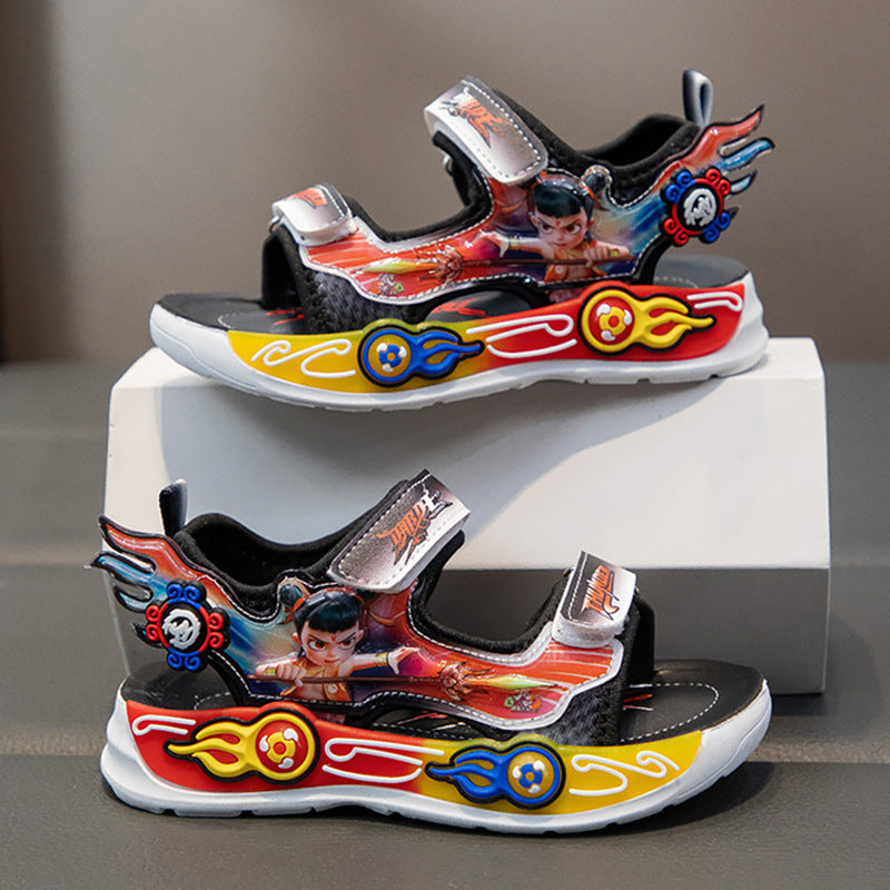 Red girls summer sandals with comfortable and breathable design for outdoor wear