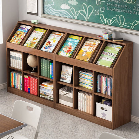 Low Lattice Floor Bookshelf Storage Cabinet for — walnut
