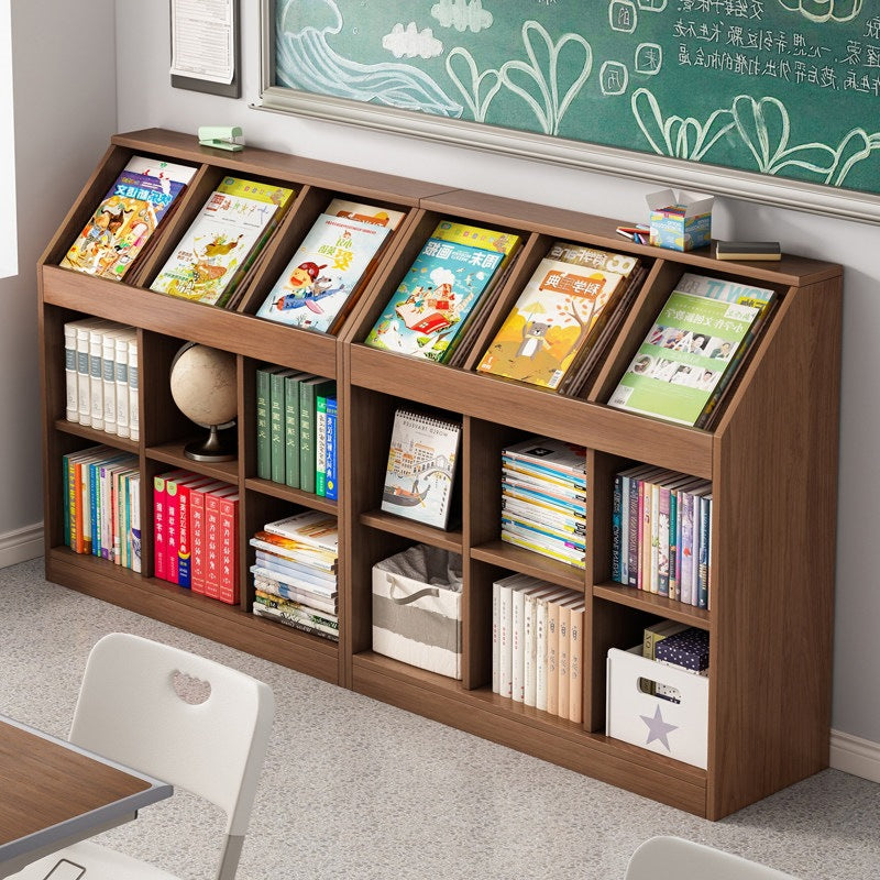 Low Lattice Floor Bookshelf Storage Cabinet for — walnut