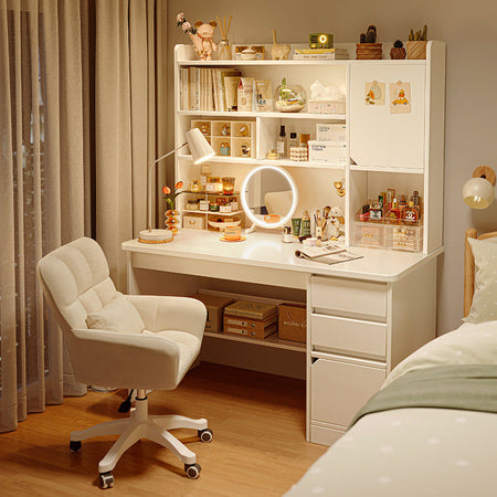 2-in-1 Computer Desk and Dressing Table with — with mirror white