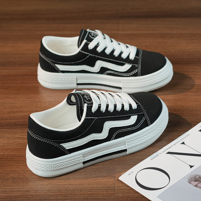 White and black women’s breathable canvas sneakers casual flat shoes
