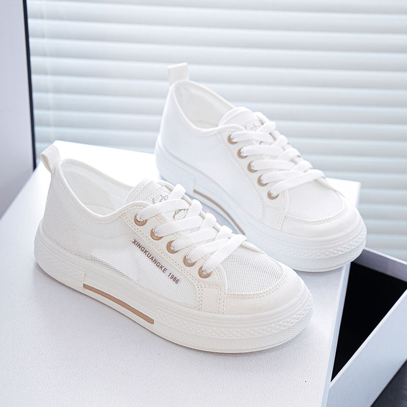White brown women’s white mesh canvas sneakers breathable casual shoes