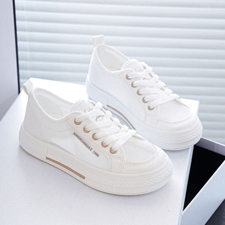 White brown women’s white mesh canvas sneakers breathable casual shoes