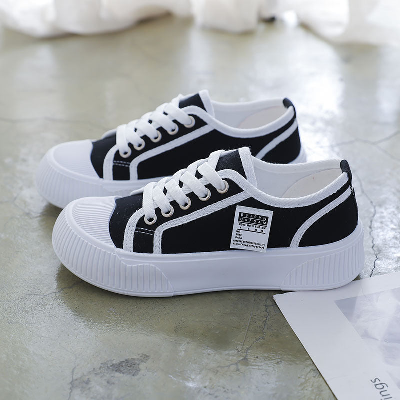 Black women’s thick sole biscuit shoes korean style casual sneakers