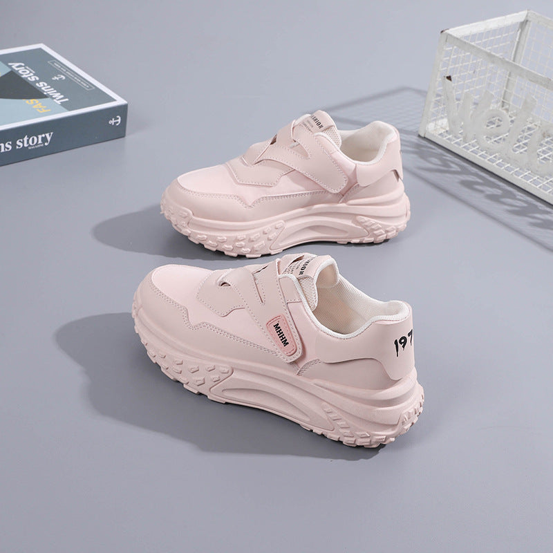 Pink women’s velcro soft sole casual leather sneakers