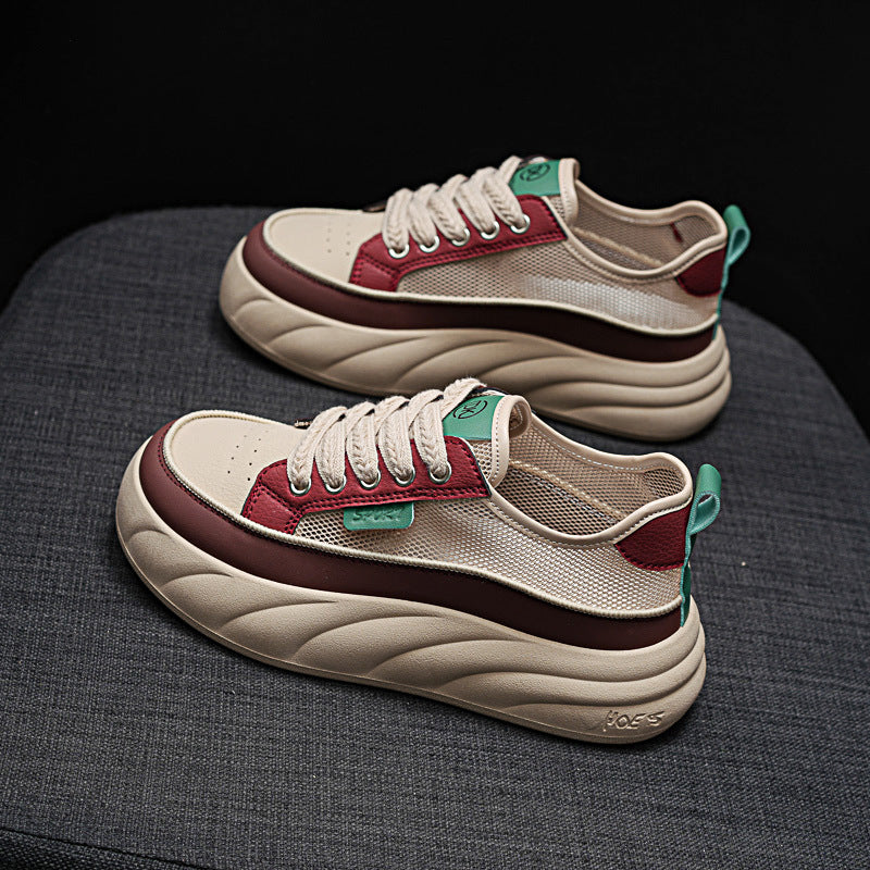 Red women’s mesh white sneakers thick sole casual height shoes