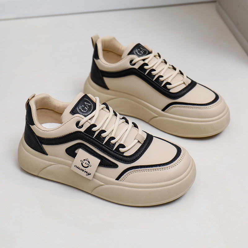 Black women’s white sneakers korean style thick sole casual shoes