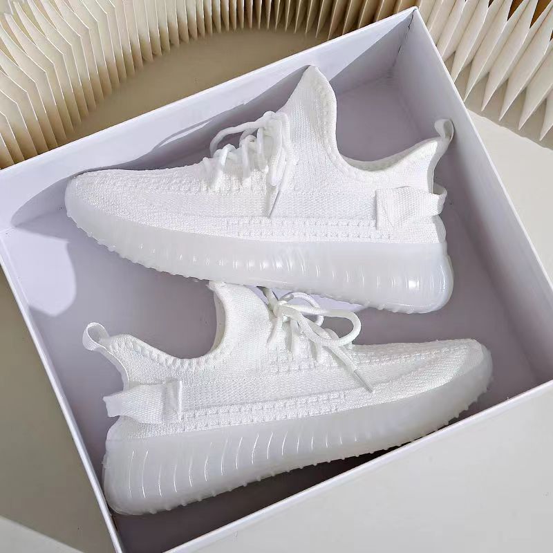 White women’s flyknit casual sneakers breathable running shoes