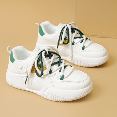 White and green women’s dad sneakers korean style color-block casual shoes