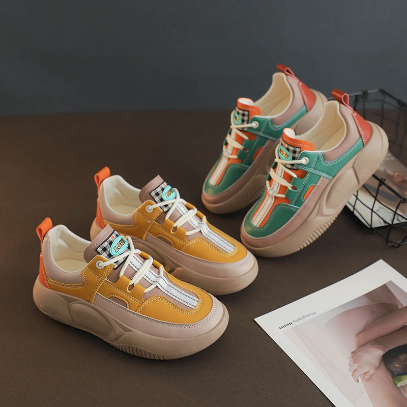 Women’s Retro Thick Sole Color-Block Casual Sneakers